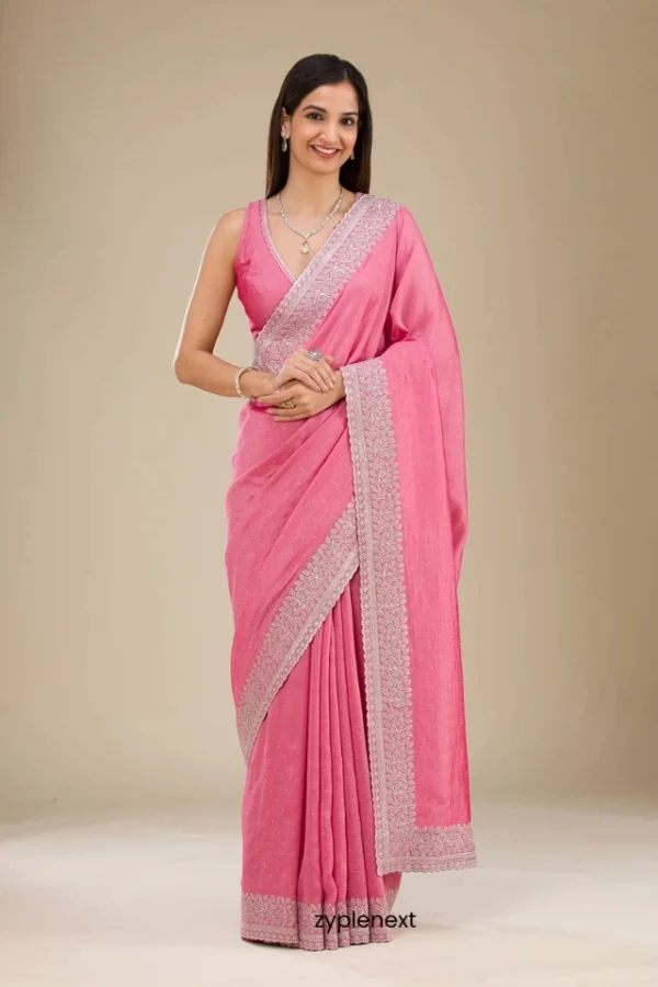 Onion Pink Zariwork Soft Silk Saree