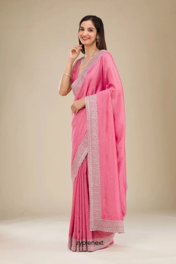 Onion Pink Zariwork Soft Silk Saree