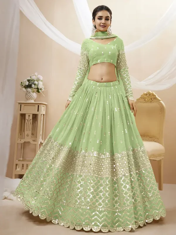 Embroidered Semi Stitched Lehenga Choli (Green)