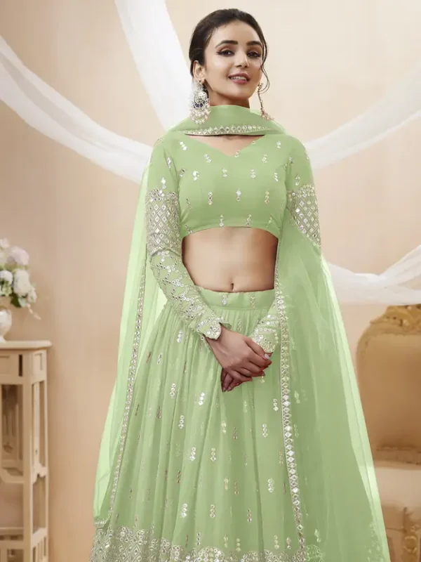 Embroidered Semi Stitched Lehenga Choli (Green)
