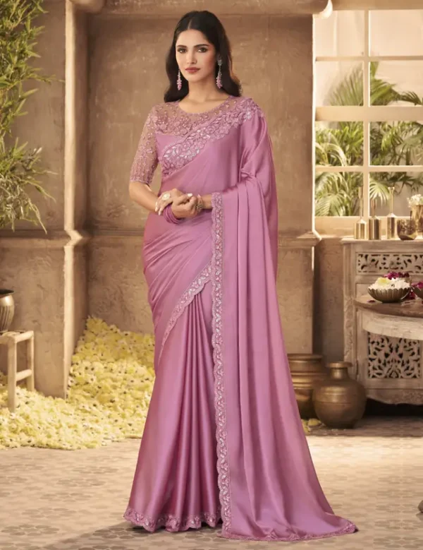 Floral Print Bollywood Silk Blend Saree (Pink)