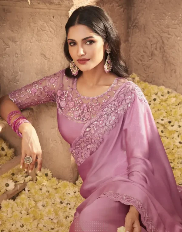 Floral Print Bollywood Silk Blend Saree (Pink)