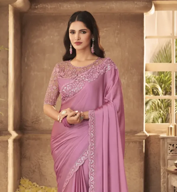 Floral Print Bollywood Silk Blend Saree (Pink)