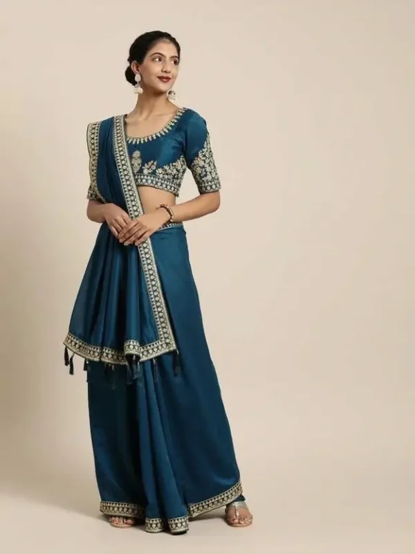 Embroidered Bollywood Chiffon Saree (Blue)