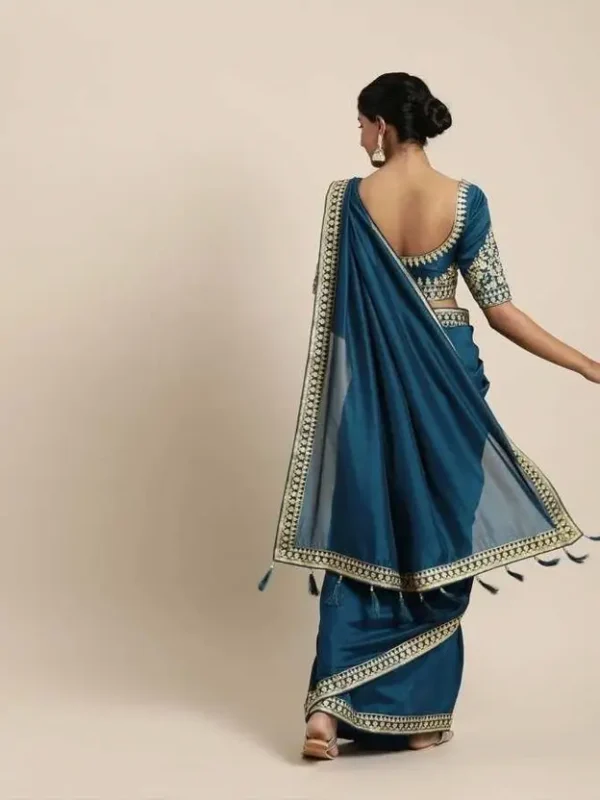 Embroidered Bollywood Chiffon Saree (Blue)