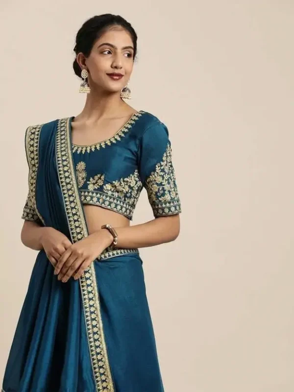 Embroidered Bollywood Chiffon Saree (Blue)