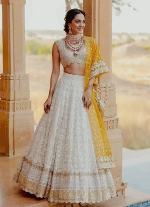 Embroidered Semi Stitched Lehenga Choli (White)