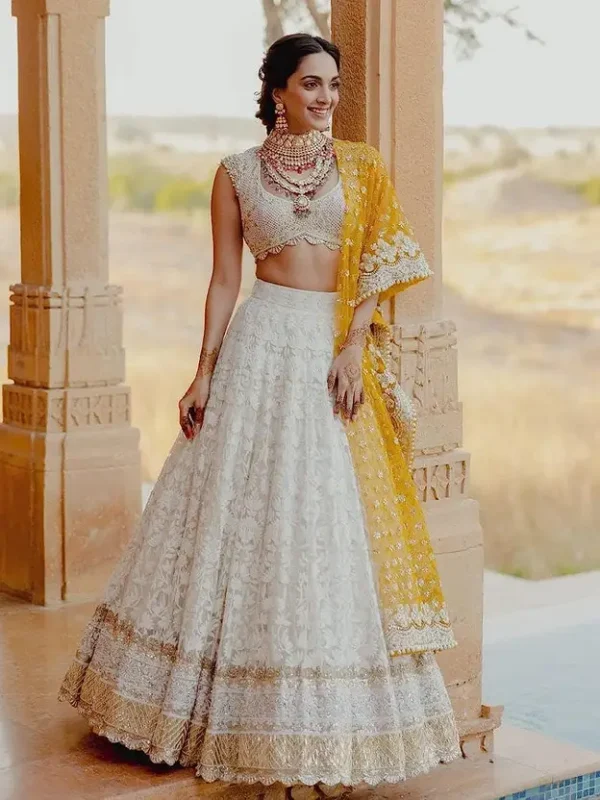 Embroidered Semi Stitched Lehenga Choli (White)