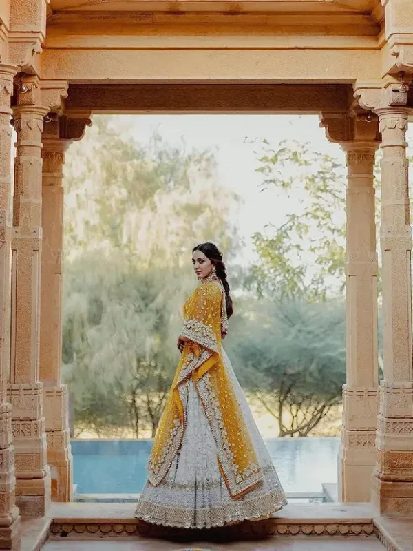Embroidered Semi Stitched Lehenga Choli (White)