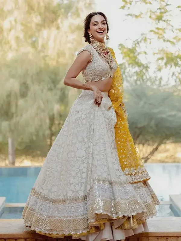 Embroidered Semi Stitched Lehenga Choli (White)