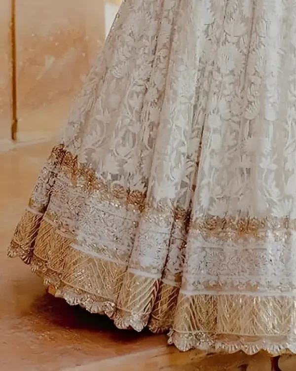 Embroidered Semi Stitched Lehenga Choli (White)