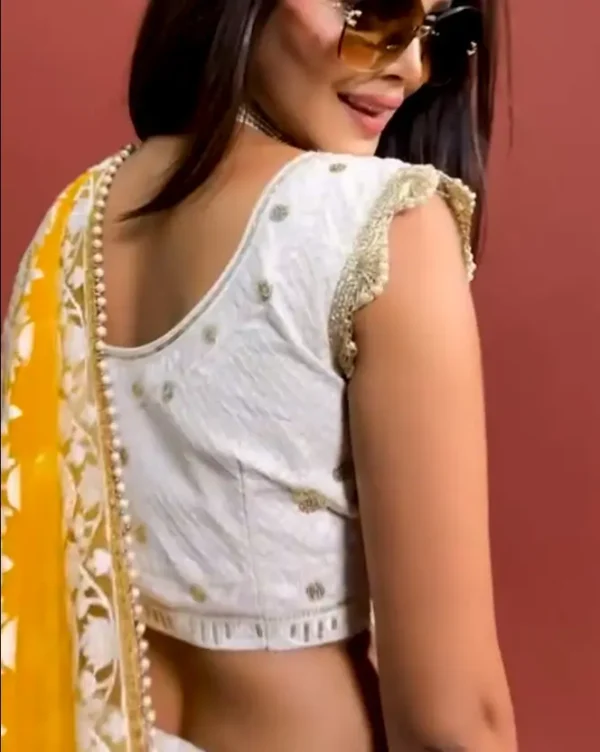 Embroidered Semi Stitched Lehenga Choli (White)