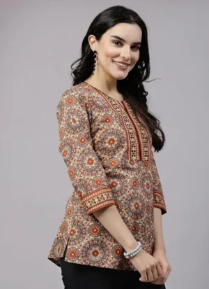 Casual Regular Sleeves Printed Women Brown Top
