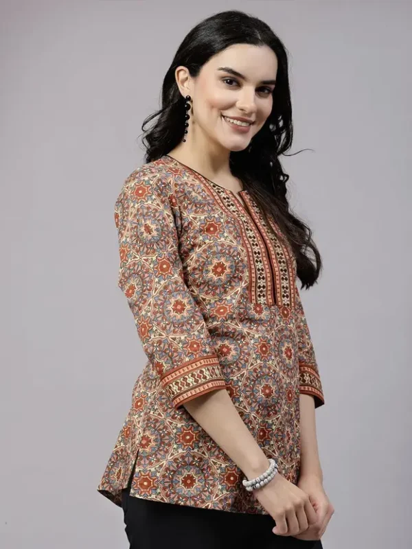 Casual Regular Sleeves Printed Women Brown Top